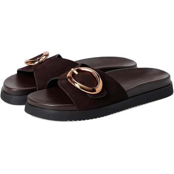 AUTHENTIC Steve Madden Dark Brown Sandals with Gold Buckle - Picture 7 of 7